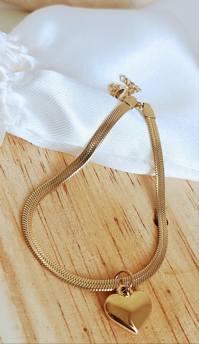 Pulseira coração linha Gold 18k