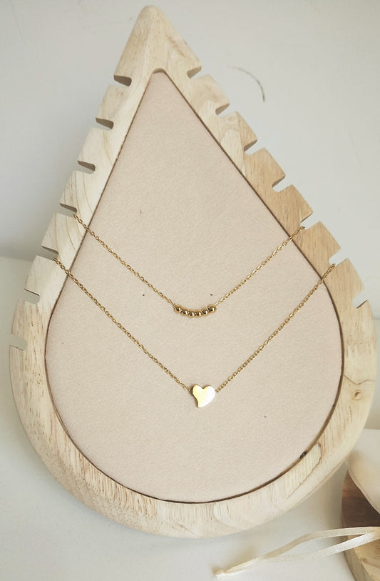 Colar duplo de coração e bolinhas