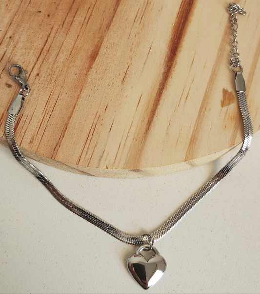 Pulseira coração em aço inoxidável
