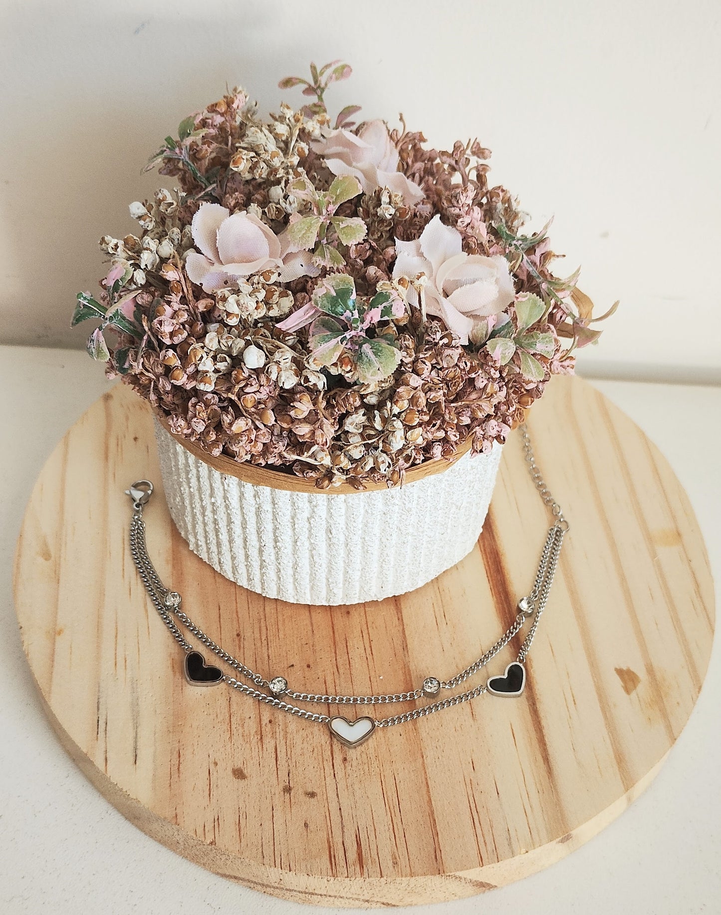 Pulseira dupla corações e zircônias